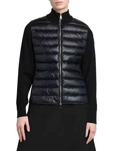 Moncler Women's Padded Down Knit Wool Cardigan - Black - Size XL | Thumbnail 2 Moncler Women's Padded Down Knit Wool Cardigan - Black - Size XL | Thumbnail 2