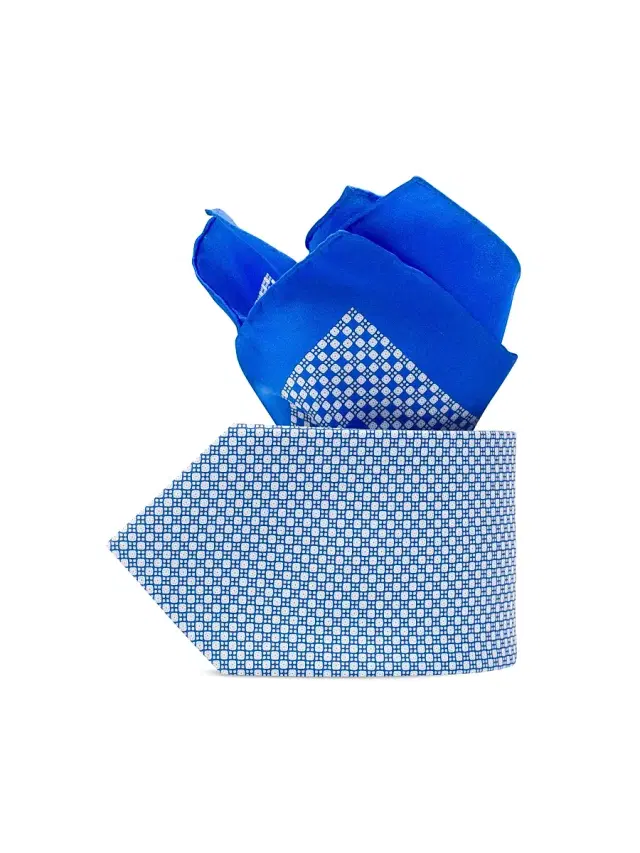 Men's Luxury Printed Silk Tie Set - Blue