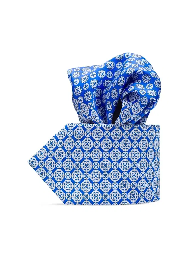 Men's Luxury Printed Silk Tie Set - Blue