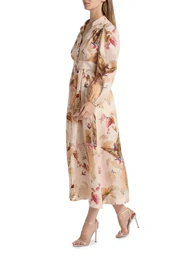 Zimmermann Women's Ascension Plunge Midi-Dress - Cream Palm Floral | Thumbnail 2 Zimmermann Women's Ascension Plunge Midi-Dress - Cream Palm Floral | Thumbnail 2