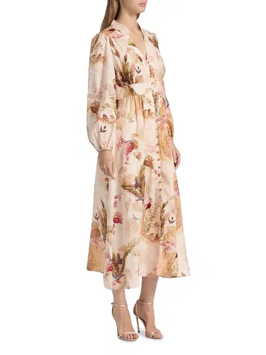 Zimmermann Women's Ascension Plunge Midi-Dress - Cream Palm Floral | Thumbnail 4 Zimmermann Women's Ascension Plunge Midi-Dress - Cream Palm Floral | Thumbnail 4