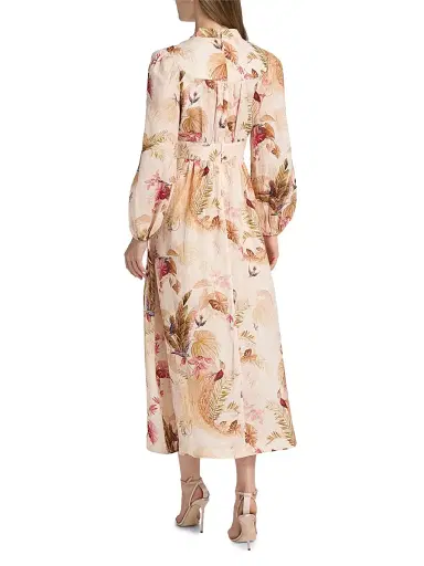 Zimmermann Women's Ascension Plunge Midi-Dress - Cream Palm Floral | Thumbnail 5 Zimmermann Women's Ascension Plunge Midi-Dress - Cream Palm Floral | Thumbnail 5