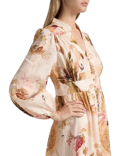 Zimmermann Women's Ascension Plunge Midi-Dress - Cream Palm Floral | Thumbnail 6 Zimmermann Women's Ascension Plunge Midi-Dress - Cream Palm Floral | Thumbnail 6