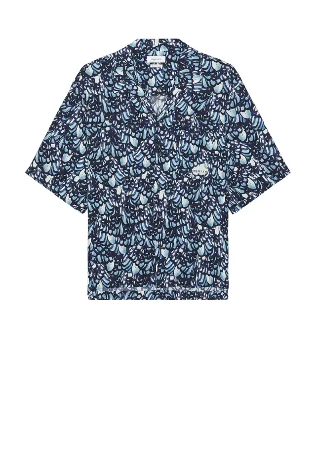 McQueen Boxy Feather Print Hawaiian Shirt