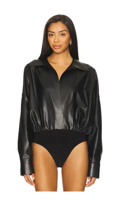 Norma Kamali Super Oversized Boyfriend NK Shirt Bodysuit | Thumbnail 2