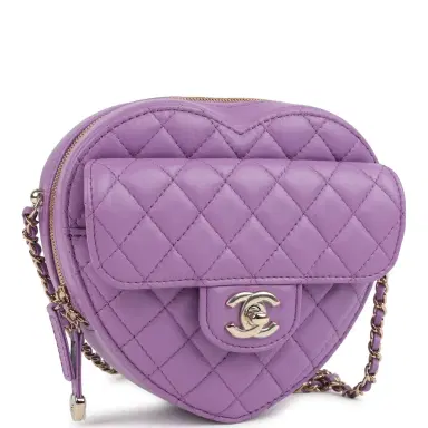 Chanel Chanel CC In Love Large Heart Bag with Chain Purple Lambskin Light Gold Hardware | Thumbnail 2 Chanel Chanel CC In Love Large Heart Bag with Chain Purple Lambskin Light Gold Hardware | Thumbnail 2