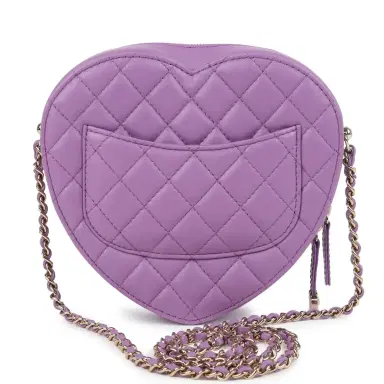 Chanel Chanel CC In Love Large Heart Bag with Chain Purple Lambskin Light Gold Hardware | Thumbnail 4 Chanel Chanel CC In Love Large Heart Bag with Chain Purple Lambskin Light Gold Hardware | Thumbnail 4