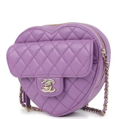Chanel Chanel CC In Love Large Heart Bag with Chain Purple Lambskin Light Gold Hardware | Thumbnail 5 Chanel Chanel CC In Love Large Heart Bag with Chain Purple Lambskin Light Gold Hardware | Thumbnail 5