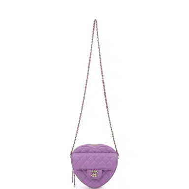 Chanel Chanel CC In Love Large Heart Bag with Chain Purple Lambskin Light Gold Hardware | Thumbnail 7 Chanel Chanel CC In Love Large Heart Bag with Chain Purple Lambskin Light Gold Hardware | Thumbnail 7