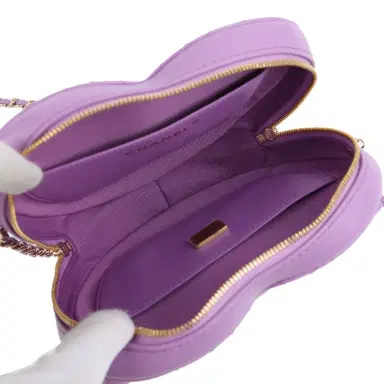 Chanel Chanel CC In Love Large Heart Bag with Chain Purple Lambskin Light Gold Hardware | Thumbnail 8 Chanel Chanel CC In Love Large Heart Bag with Chain Purple Lambskin Light Gold Hardware | Thumbnail 8