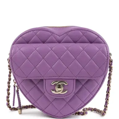 Chanel Chanel CC In Love Large Heart Bag with Chain Purple Lambskin Light Gold Hardware | Thumbnail 1 Chanel Chanel CC In Love Large Heart Bag with Chain Purple Lambskin Light Gold Hardware | Thumbnail 1