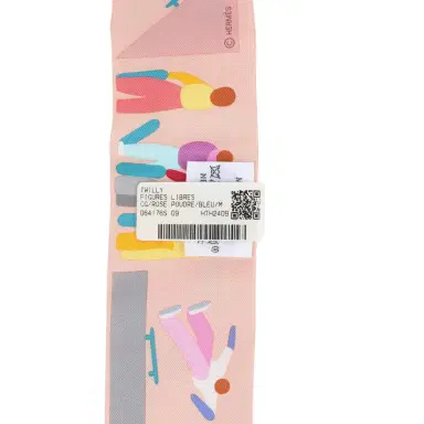 HERMÈS Hermes "Figures Libres" Rose Poudre and Blue Multi Silk Twilly Pair | Thumbnail 4 HERMÈS Hermes "Figures Libres" Rose Poudre and Blue Multi Silk Twilly Pair | Thumbnail 4