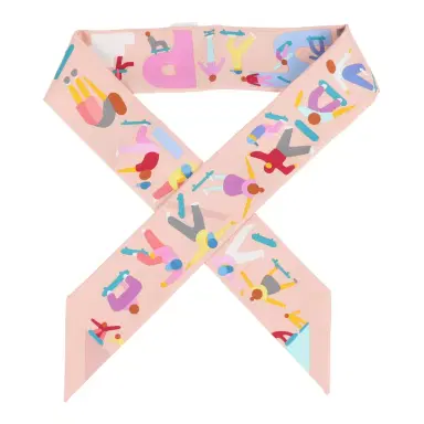 HERMÈS Hermes "Figures Libres" Rose Poudre and Blue Multi Silk Twilly Pair | Thumbnail 1 HERMÈS Hermes "Figures Libres" Rose Poudre and Blue Multi Silk Twilly Pair | Thumbnail 1