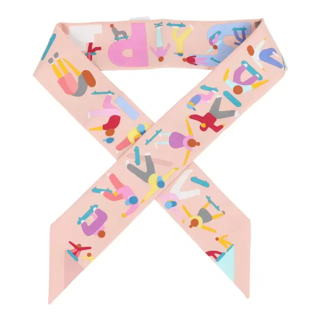 Hermes "Figures Libres" Rose Poudre and Blue Multi Silk Twilly Pair