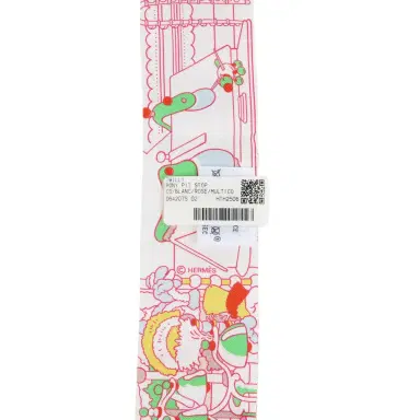 HERMÈS Hermes "Pony Pit Stop" Blanc, Rose and Multi Silk Twilly Pair | Thumbnail 4