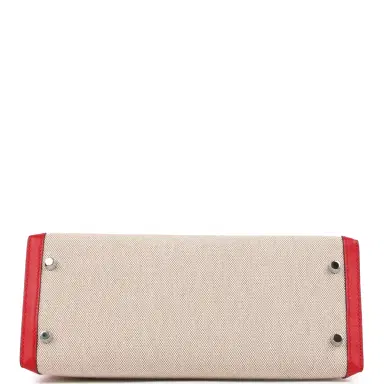 HERMÈS Pre-owned Hermes Kelly Sellier 28 Rouge De Coeur Swift and Beige-Ecru Toile H Canvas Palladium Hardware | Thumbnail 6