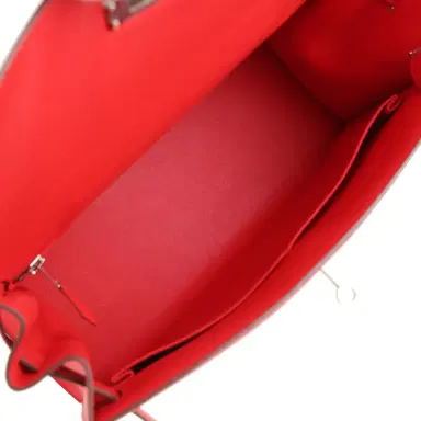 HERMÈS Pre-owned Hermes Kelly Sellier 28 Rouge De Coeur Swift and Beige-Ecru Toile H Canvas Palladium Hardware | Thumbnail 7