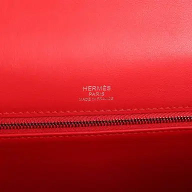 HERMÈS Pre-owned Hermes Kelly Sellier 28 Rouge De Coeur Swift and Beige-Ecru Toile H Canvas Palladium Hardware | Thumbnail 8