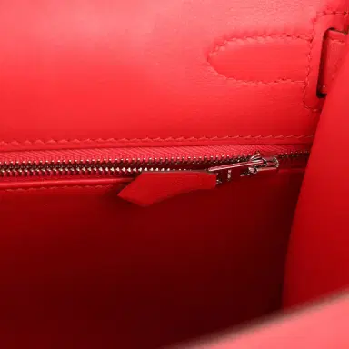 HERMÈS Pre-owned Hermes Kelly Sellier 28 Rouge De Coeur Swift and Beige-Ecru Toile H Canvas Palladium Hardware | Thumbnail 9