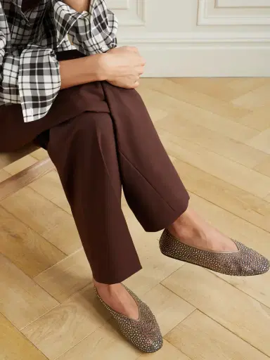 Le Monde Béryl Luna Leather-trimmed Crystal-embellished Mesh Flats | Thumbnail 2
