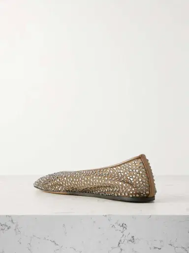 Le Monde Béryl Luna Leather-trimmed Crystal-embellished Mesh Flats | Thumbnail 3