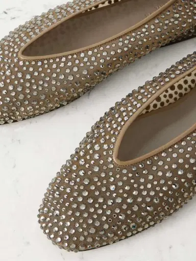 Le Monde Béryl Luna Leather-trimmed Crystal-embellished Mesh Flats | Thumbnail 4