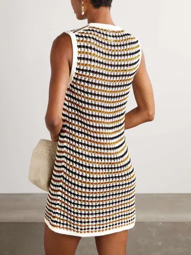 Eres Tempo Inedite Striped Crocheted Cotton-blend Mini Dress | Thumbnail 3 Eres Tempo Inedite Striped Crocheted Cotton-blend Mini Dress | Thumbnail 3