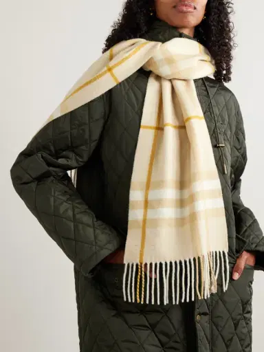 Burberry Fringed Checked Cashmere Scarf | Thumbnail 2 Burberry Fringed Checked Cashmere Scarf | Thumbnail 2