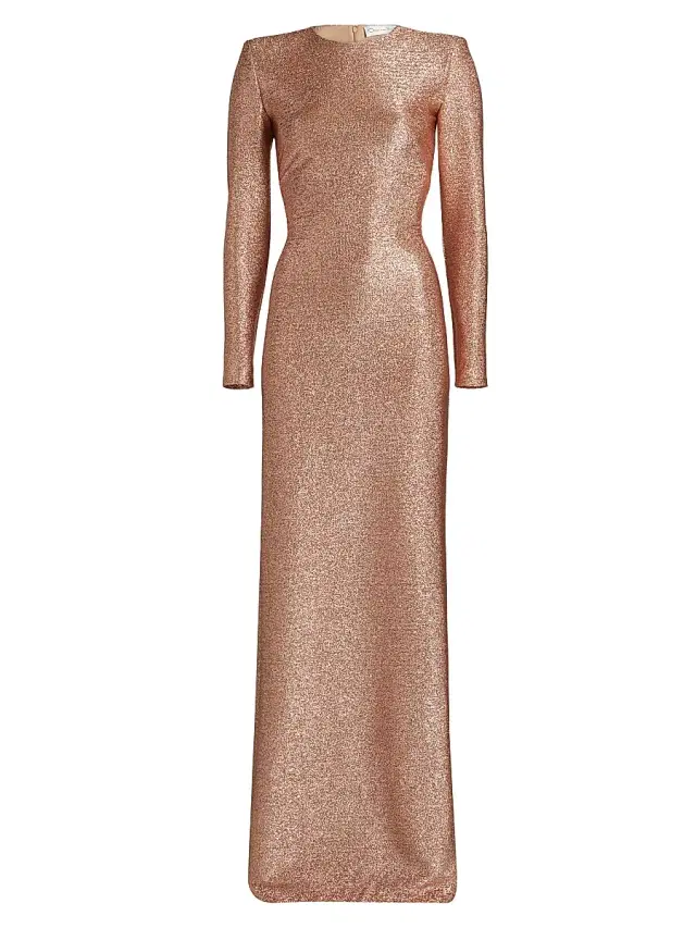 Women's Metallic Lamé Column Gown - Rose Gold