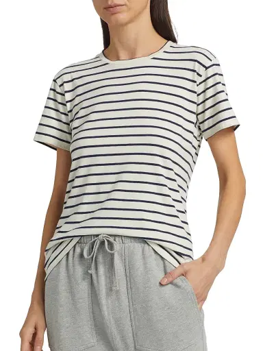 Nili Lotan Women's Lana Striped Cotton Crewneck T-Shirt - Natural Navy Stripe - Size Large | Thumbnail 3