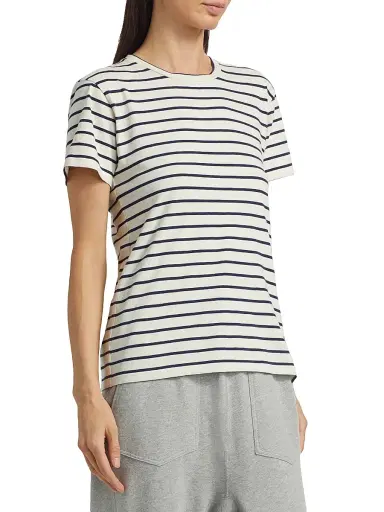 Nili Lotan Women's Lana Striped Cotton Crewneck T-Shirt - Natural Navy Stripe - Size Large | Thumbnail 4