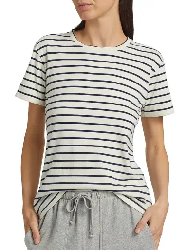 Nili Lotan Women's Lana Striped Cotton Crewneck T-Shirt - Natural Navy Stripe - Size Large | Thumbnail 6