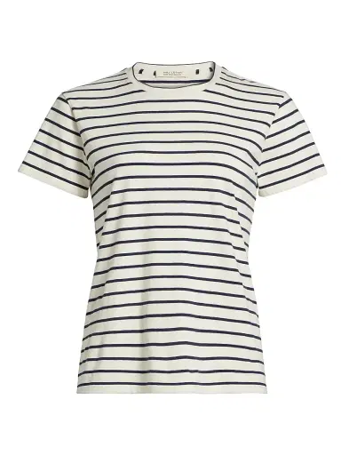 Nili Lotan Women's Lana Striped Cotton Crewneck T-Shirt - Natural Navy Stripe - Size Large | Thumbnail 1