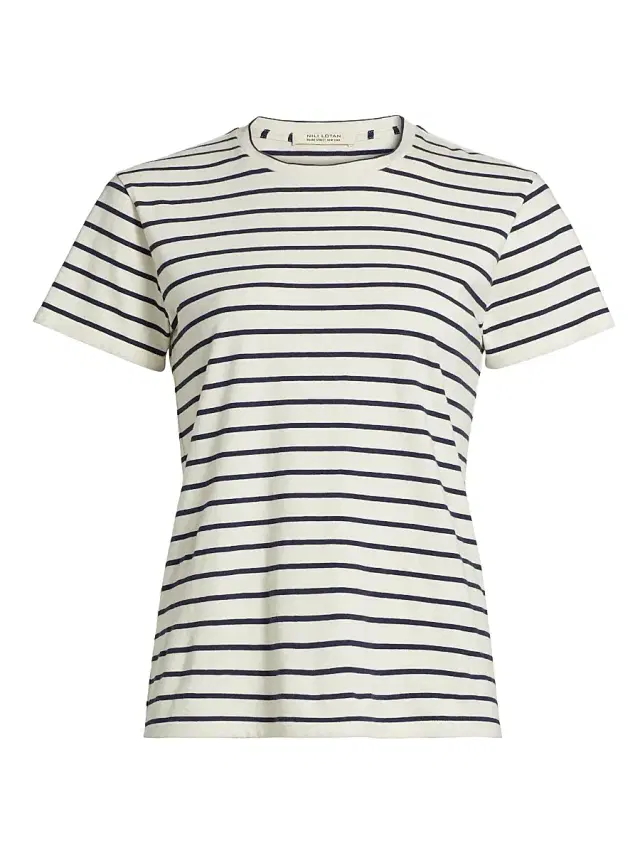 Women's Lana Striped Cotton Crewneck T-Shirt - Natural Navy Stripe