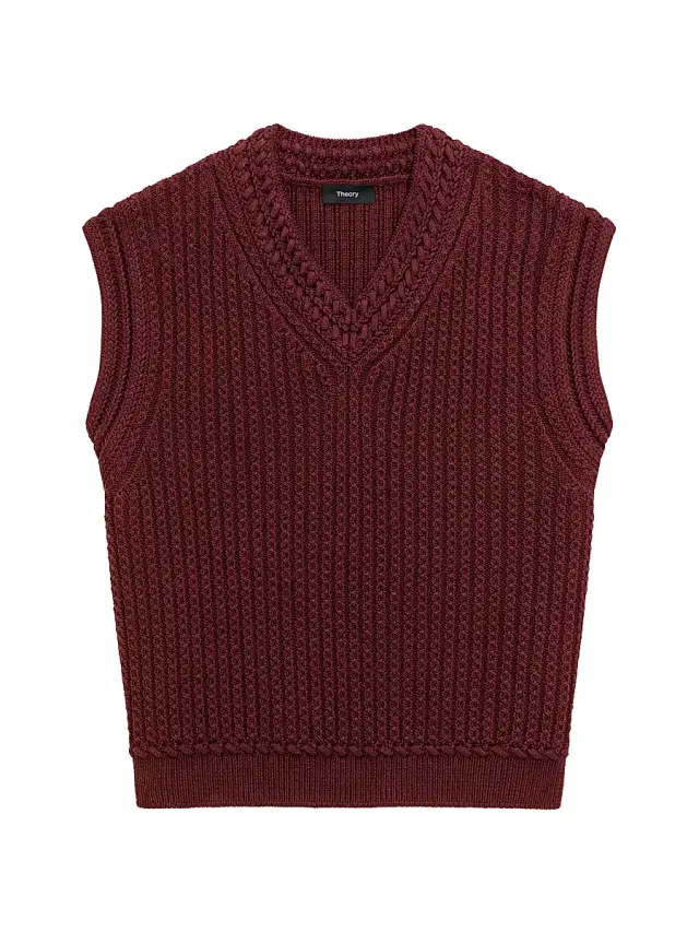 Theory Women's Textured Cotton Vest - Grenache