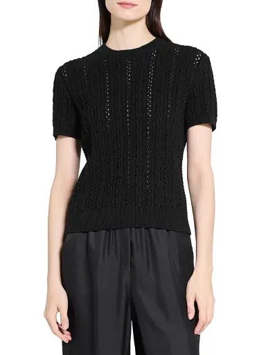 Theory Women's Cable Cotton T-Shirt - Black | Thumbnail 3 Theory Women's Cable Cotton T-Shirt - Black | Thumbnail 3