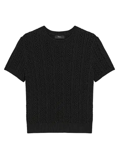 Theory Women's Cable Cotton T-Shirt - Black | Thumbnail 1 Theory Women's Cable Cotton T-Shirt - Black | Thumbnail 1