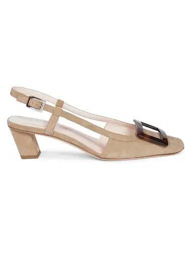 Roger Vivier Women's Belle Vivier 45mm Suede Slingback Pumps | Thumbnail 1 Roger Vivier Women's Belle Vivier 45mm Suede Slingback Pumps | Thumbnail 1