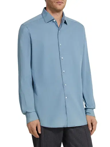 Zegna Men's Cotton Shirt - Light Blue - Size XXXL | Thumbnail 3