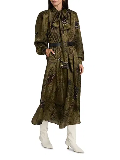 Ronny Kobo Women's Anora Floral Silk-Blend Tieneck Maxi Dress - Jade Camo | Thumbnail 2