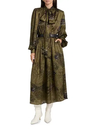 Ronny Kobo Women's Anora Floral Silk-Blend Tieneck Maxi Dress - Jade Camo | Thumbnail 3