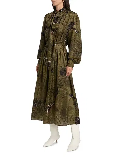 Ronny Kobo Women's Anora Floral Silk-Blend Tieneck Maxi Dress - Jade Camo | Thumbnail 4
