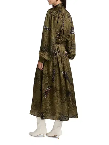 Ronny Kobo Women's Anora Floral Silk-Blend Tieneck Maxi Dress - Jade Camo | Thumbnail 5