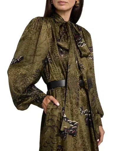 Ronny Kobo Women's Anora Floral Silk-Blend Tieneck Maxi Dress - Jade Camo | Thumbnail 6