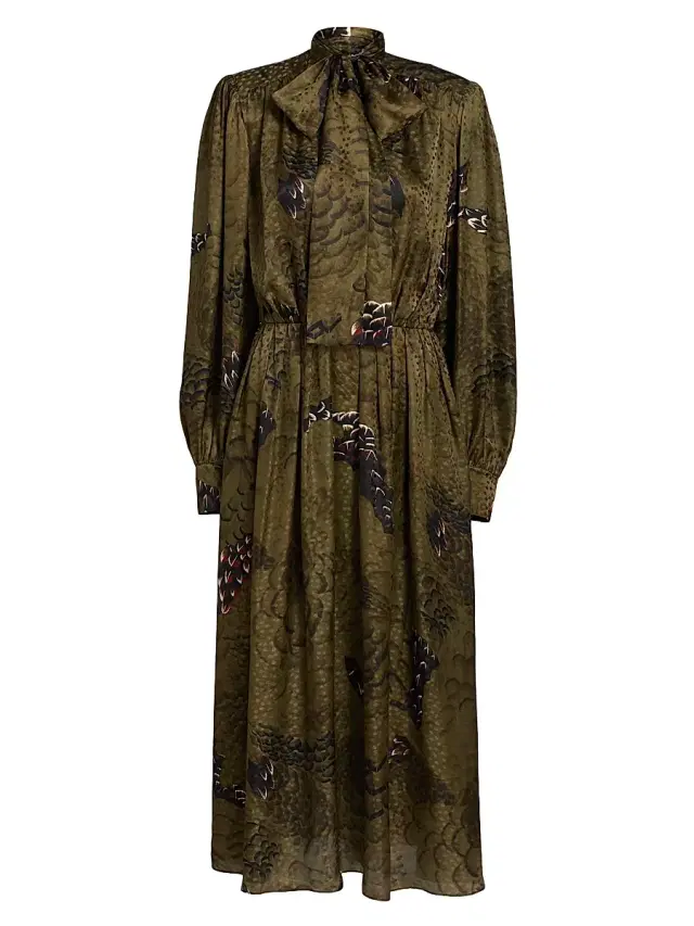 Ronny Kobo Women's Anora Floral Silk-Blend Tieneck Maxi Dress - Jade Camo