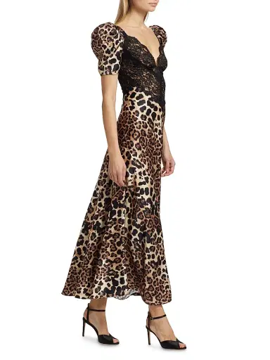 Rodarte Women's Leopard Print Silk Lace-Trim Maxi Dress - Brown | Thumbnail 2