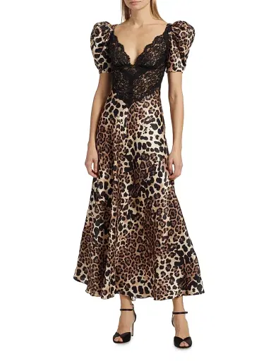 Rodarte Women's Leopard Print Silk Lace-Trim Maxi Dress - Brown | Thumbnail 3