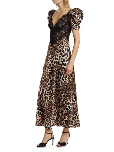 Rodarte Women's Leopard Print Silk Lace-Trim Maxi Dress - Brown | Thumbnail 4