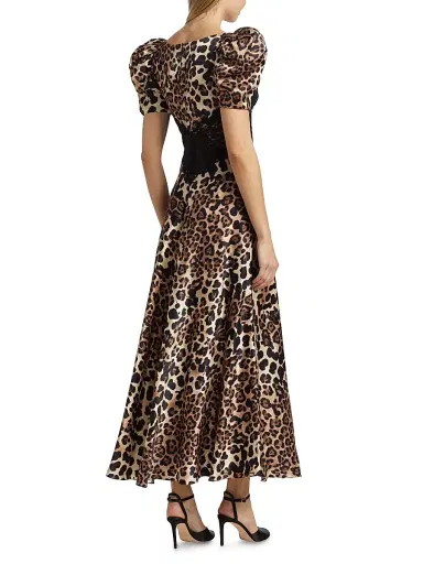 Rodarte Women's Leopard Print Silk Lace-Trim Maxi Dress - Brown | Thumbnail 5