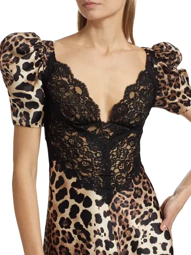 Rodarte Women's Leopard Print Silk Lace-Trim Maxi Dress - Brown | Thumbnail 6